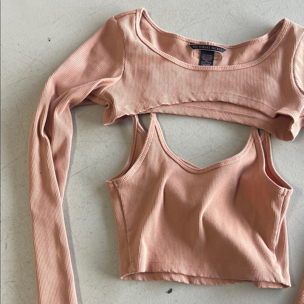 Victoria's Secret Peach Ribbed Crop Top Set